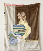 Miu Miu Blue Hydrangea & Yellow Shirt Fashion Print Flannel Throw Blanket IMG_0600
